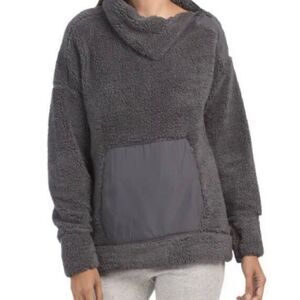 Te Verde Gray Sherpa Pullover Mock Neck Zip Sweatshirt Size Medium